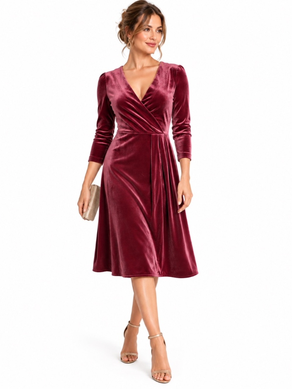 A New Day Velvet Wrap Midi Dress in Dusty Rose Romantic Feminine Holiday Size XS